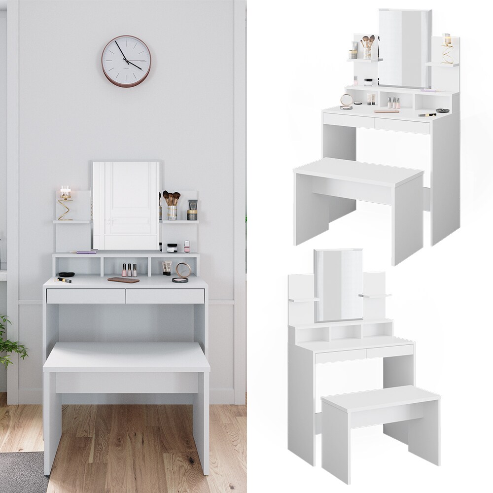 Vicco Schminktisch Frisiertisch Schminkkommode Ania wei&szlig; mit Sitzbank Spiegel - Bild 1