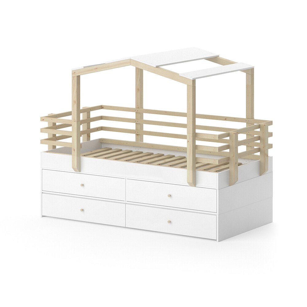 VITALISPA Hausbett Pippi Spielbett Kinderbett Erle wei&szlig; Schubladen G&auml;stebett - Bild 1