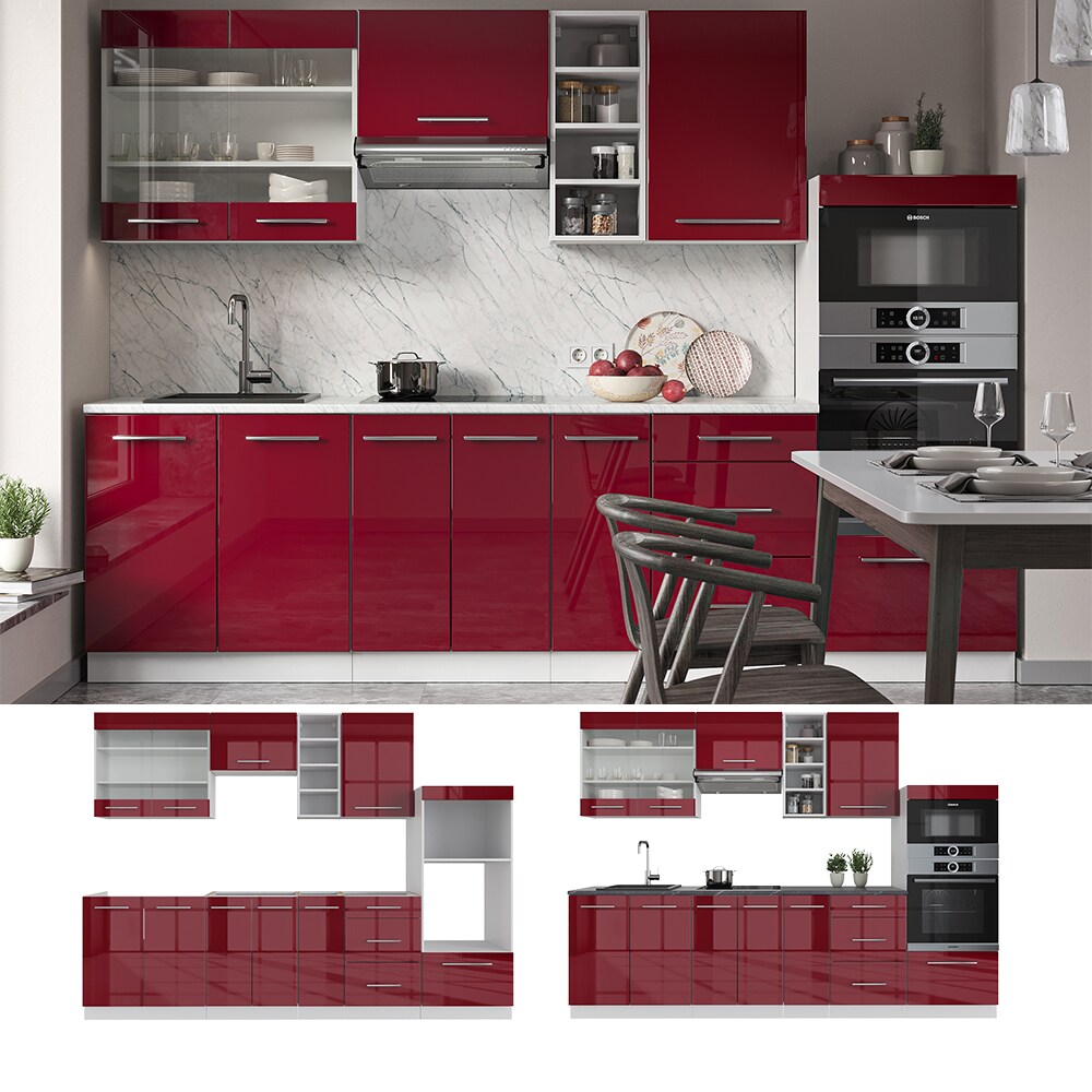 Vicco Küchenzeile Küchenblock Einbauküche 280cm Fame-Line Bordeaux Hochglanz