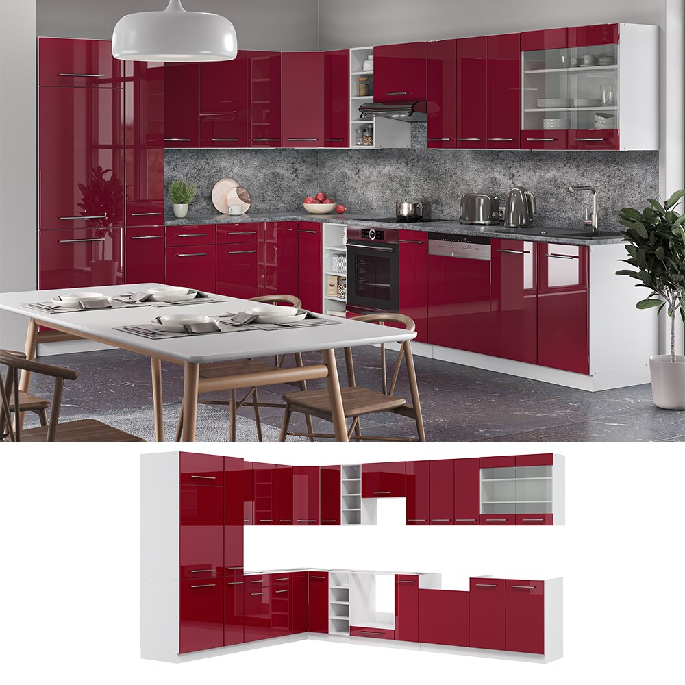 Vicco Eckküche Fame-LINE Küchenzeile Küche 257x347 cm Bordeaux Hochglanz