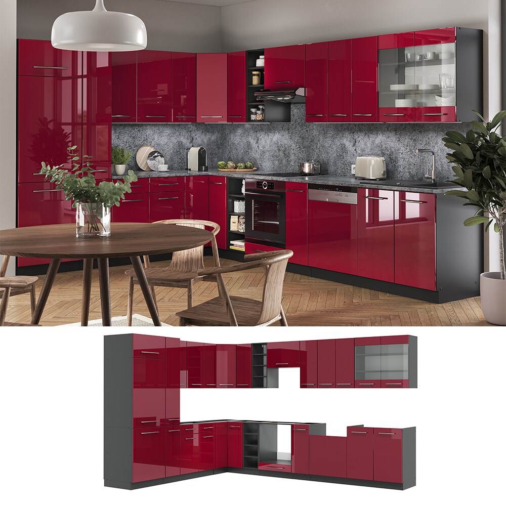 Vicco Eckküche Fame-LINE Küchenzeile Küche 257x347 cm Bordeaux Hochglanz