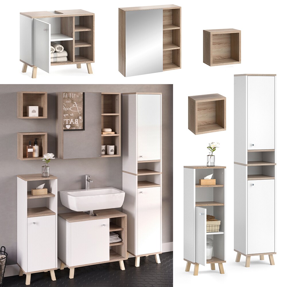 Vicco Badm&ouml;belset Midischrank Hochschrank Unterschrank Spiegelschrank Senyo S/W - Bild 1