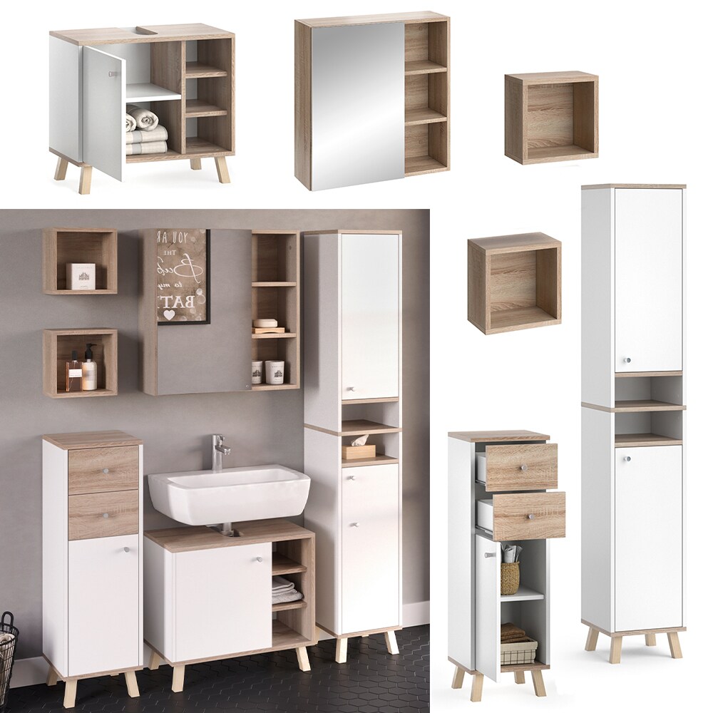 Vicco Badm&ouml;belset Midischrank Hochschrank Unterschrank Spiegelschrank Senyo S/W - Bild 1