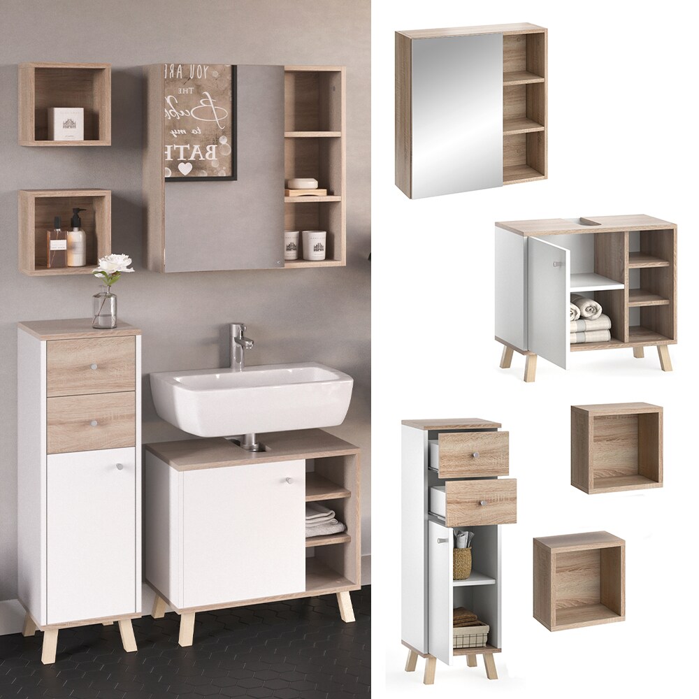 Vicco Badm&ouml;belset Midischrank Waschtischunterschrank Spiegelschrank Senyo S/W - Bild 1