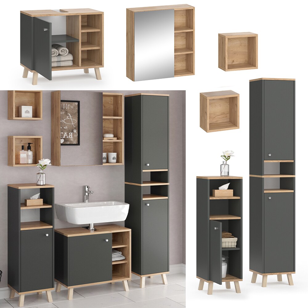 Vicco Badmöbelset Midischrank Hochschrank Unterschrank Spiegelschrank Senyo G/A