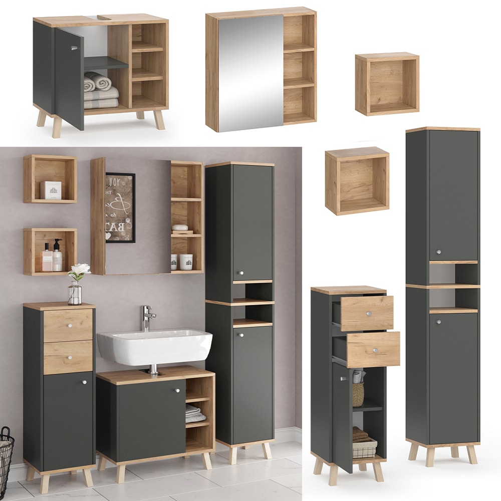 Vicco Badm&ouml;belset Midischrank Hochschrank Unterschrank Spiegelschrank Senyo G/A - Bild 1