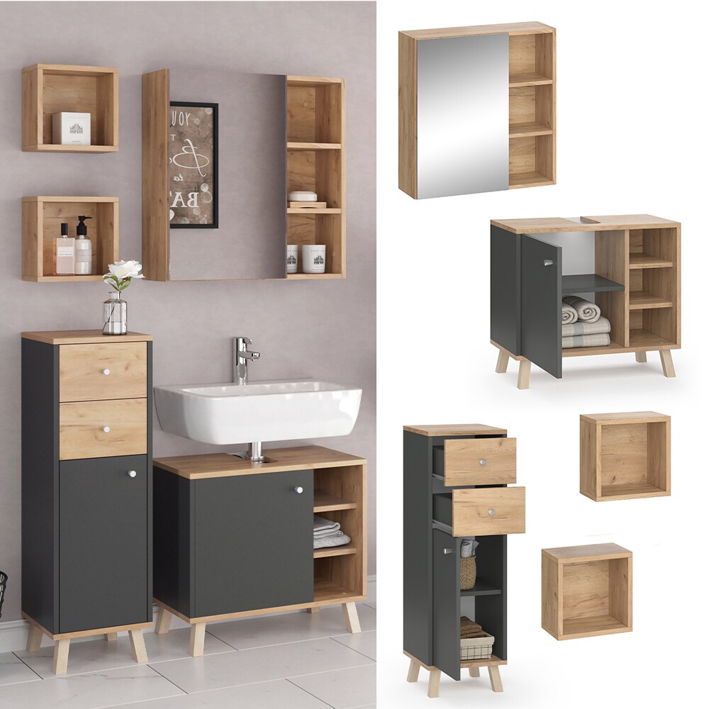 Vicco Badmöbelset Midischrank Waschtischunterschrank Spiegelschrank Senyo GK/ANT