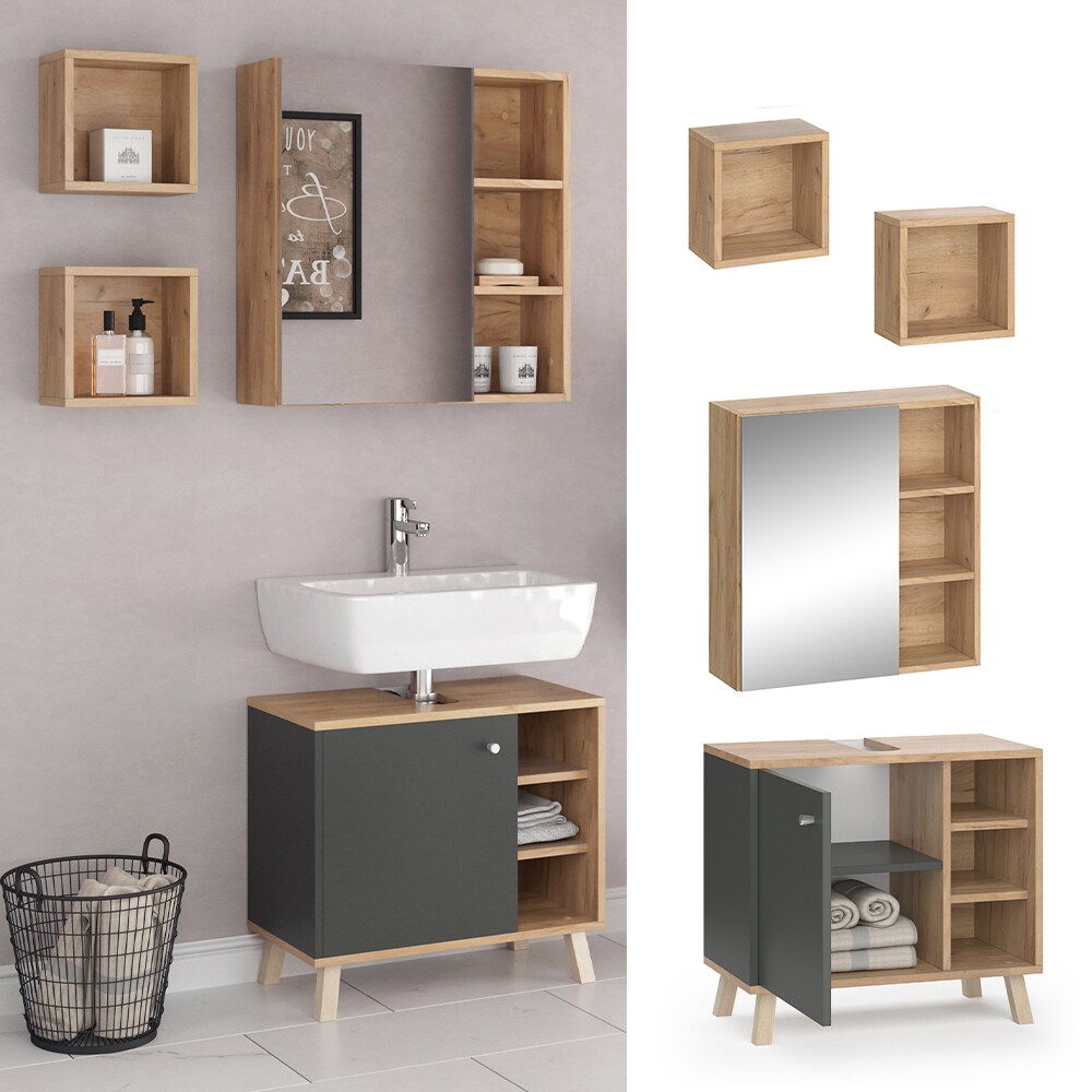 Vicco Badm&ouml;belset Spiegelschrank Waschtischunterschrank Wandregal Senyo GK/ANT - Bild 1