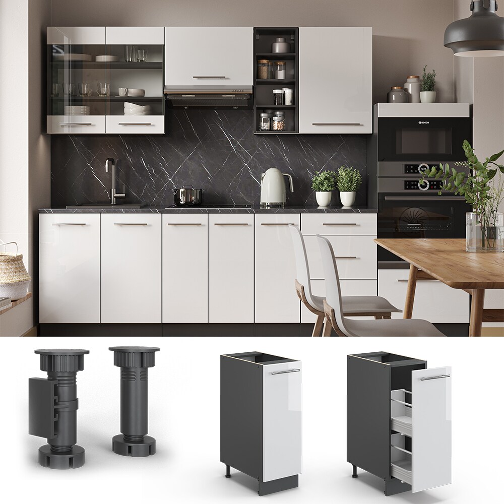 Vicco Apothekerunterschrank 30 cm Wei&szlig; Hochglanz K&uuml;chenschrank Apothekerschrank K&uuml;chenzeile Fame-Line - Bild 1