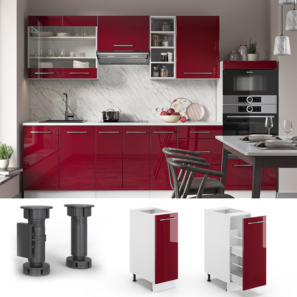 Vicco Apothekerunterschrank 30 cm Bordeaux Hochglanz Küchenschrank Apothekerschrank Küchenzeile Fame-Line