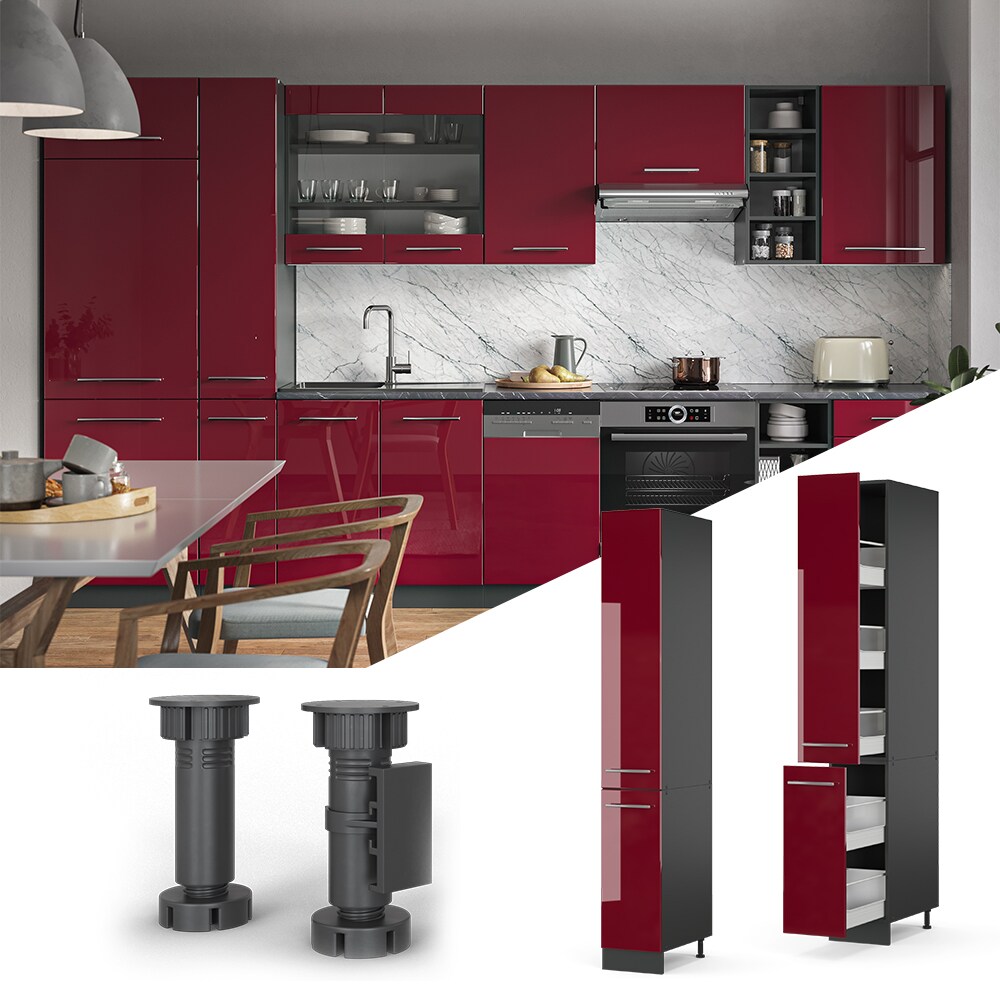 Vicco Apothekerhochschrank 30 cm Bordeaux Hochglanz K&uuml;chenschrank Hochschrank K&uuml;chenzeile Fame-Line - Bild 1