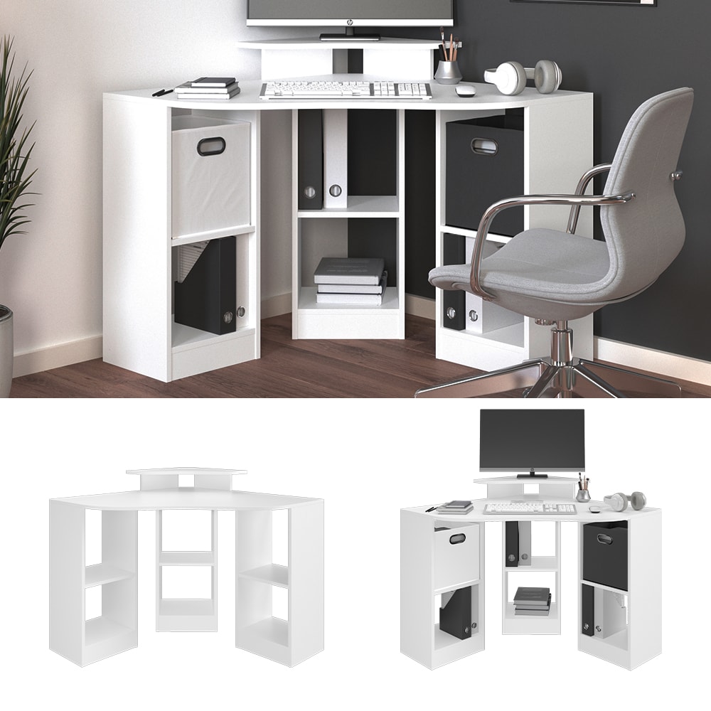 Vicco Eckschreibtisch B&uuml;rotisch Arbeitstisch Artur wei&szlig; 6 F&auml;cher 1 Ablage - Bild 1