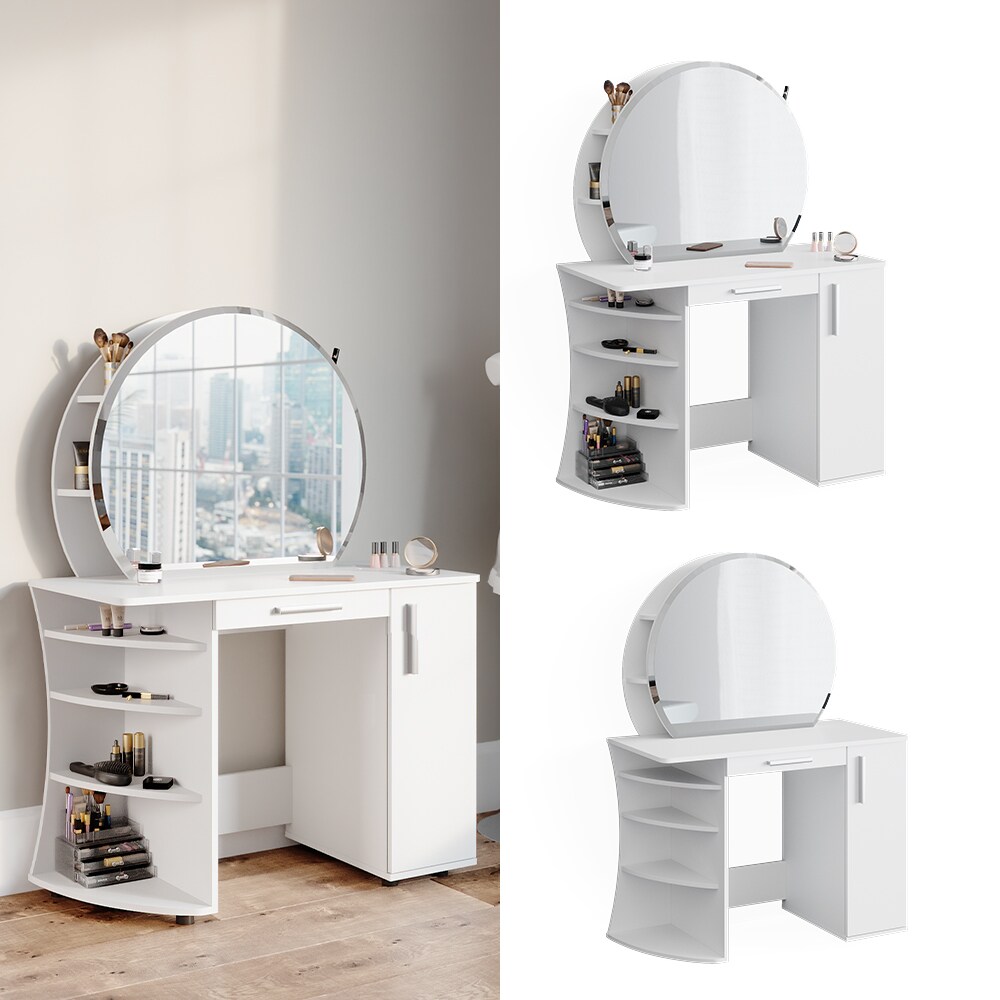 Vicco Schminktisch Frisiertisch Frisierkommode Almina wei&szlig; mit Spiegel Ablagen - Bild 1