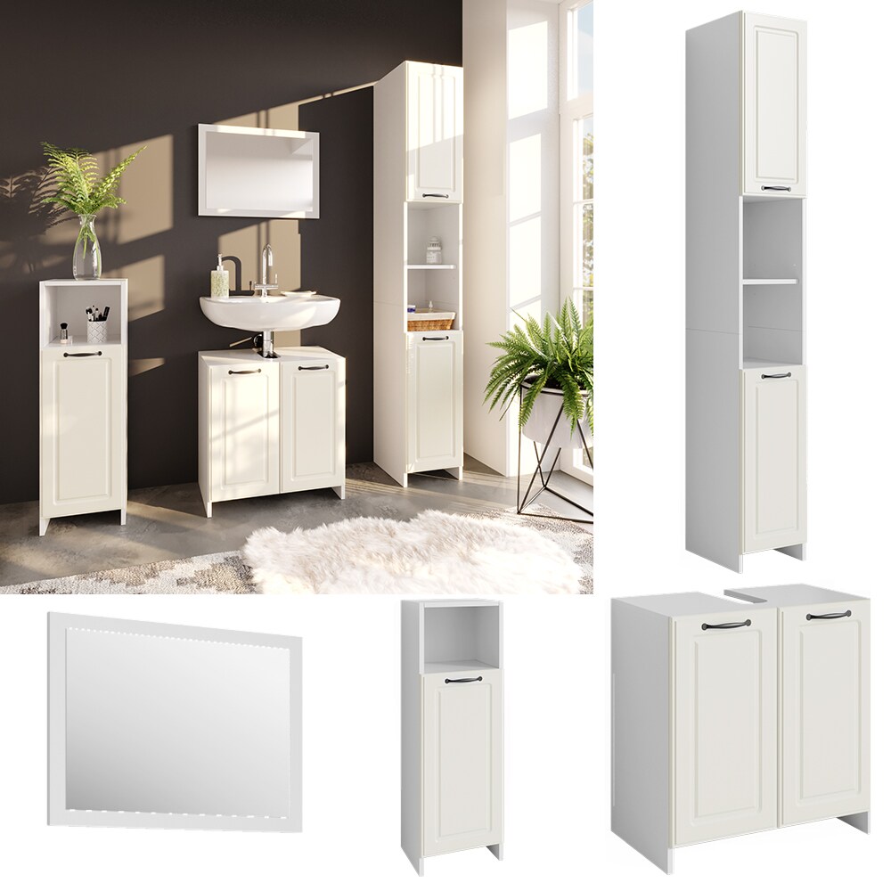 Vicco 4er Badm&ouml;bel Set Kiko Landhaus Waschtisch Spiegel Hochschrank Midischrank - Bild 1