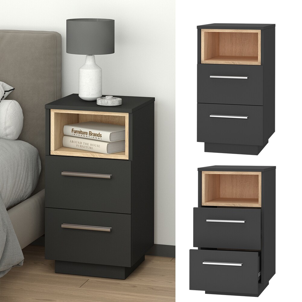 Vicco Nachtschrank Nachttisch Nachtkommode 2er Set Beatrice Anthrazit 2 Schubladen