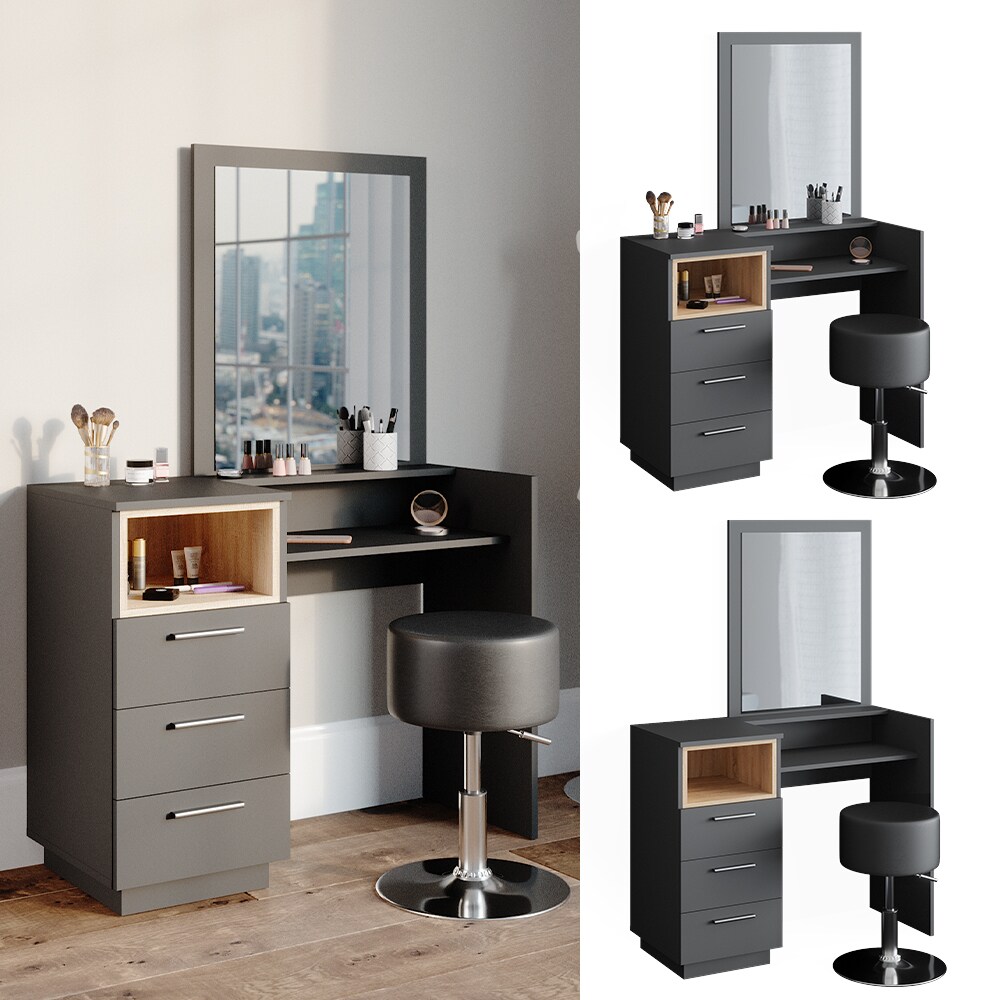 Vicco Schminktisch Frisiertisch Frisierkommode Beatrice anthrazit Spiegel + Hocker - Bild 1