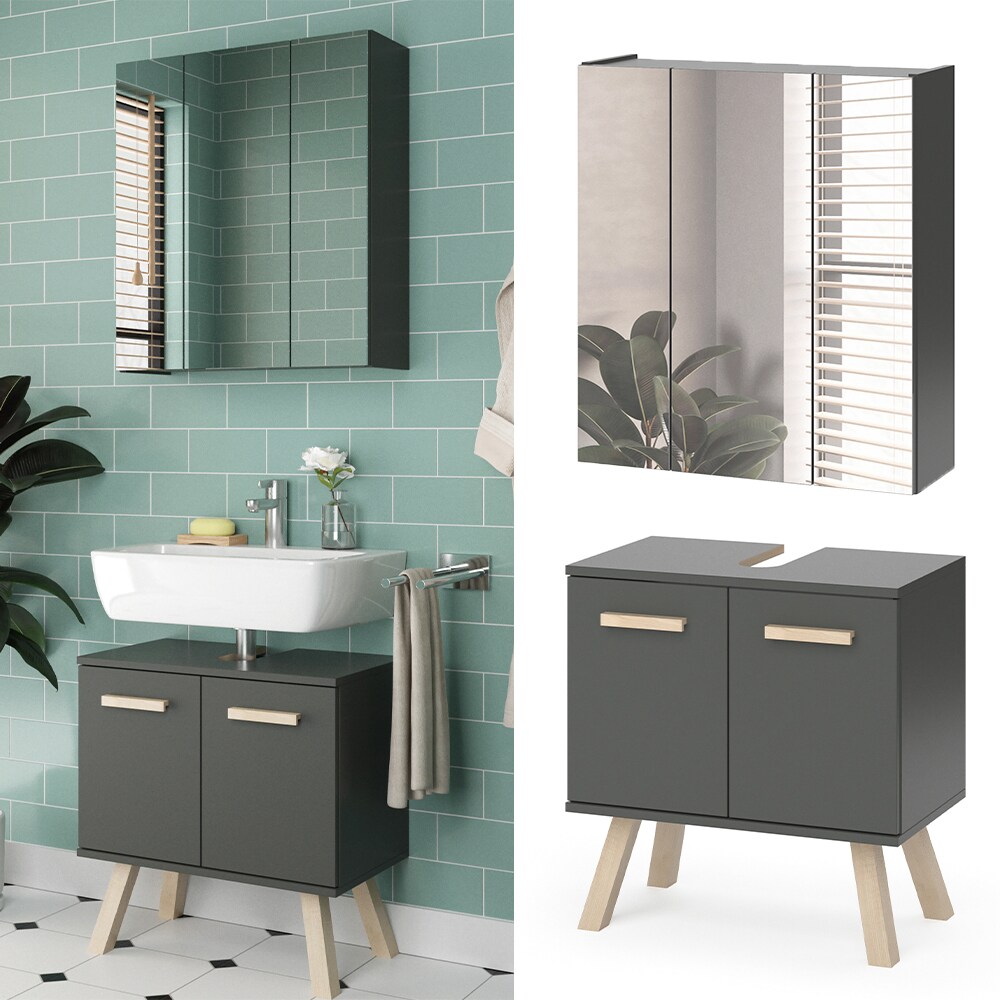 Vicco Badm&ouml;bel Set Badezimmerm&ouml;bel Hans Spiegelschrank + Waschtischunterschrank - Bild 1