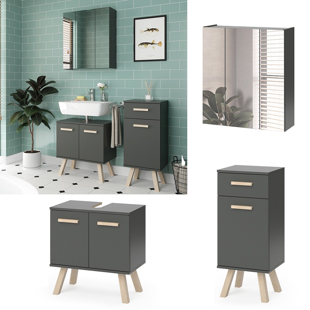 Vicco Badm&ouml;bel Set Badezimmerm&ouml;bel Hans Spiegelschrank Unterschrank Midischrank - Bild 1