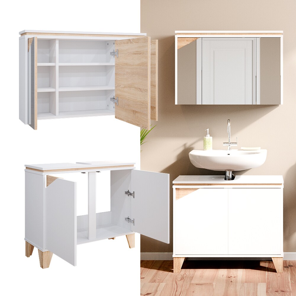 Vicco Badm&ouml;bel Set Badezimmerm&ouml;bel Luisa Spiegelschrank Waschtischunterschrank - Bild 1