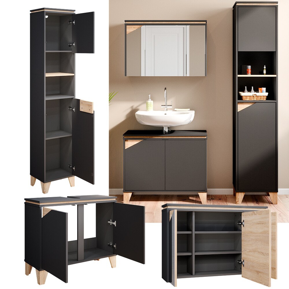 Vicco Badm&ouml;bel Set Badezimmerm&ouml;bel Luisa Spiegelschrank Unterschrank Hochschrank - Bild 1