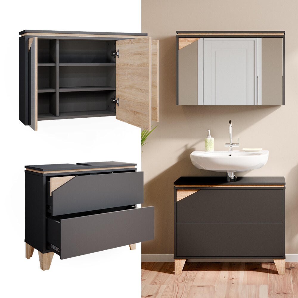 Vicco Badm&ouml;bel Set Badezimmerm&ouml;bel Luisa Spiegelschrank Waschtischunterschrank - Bild 1