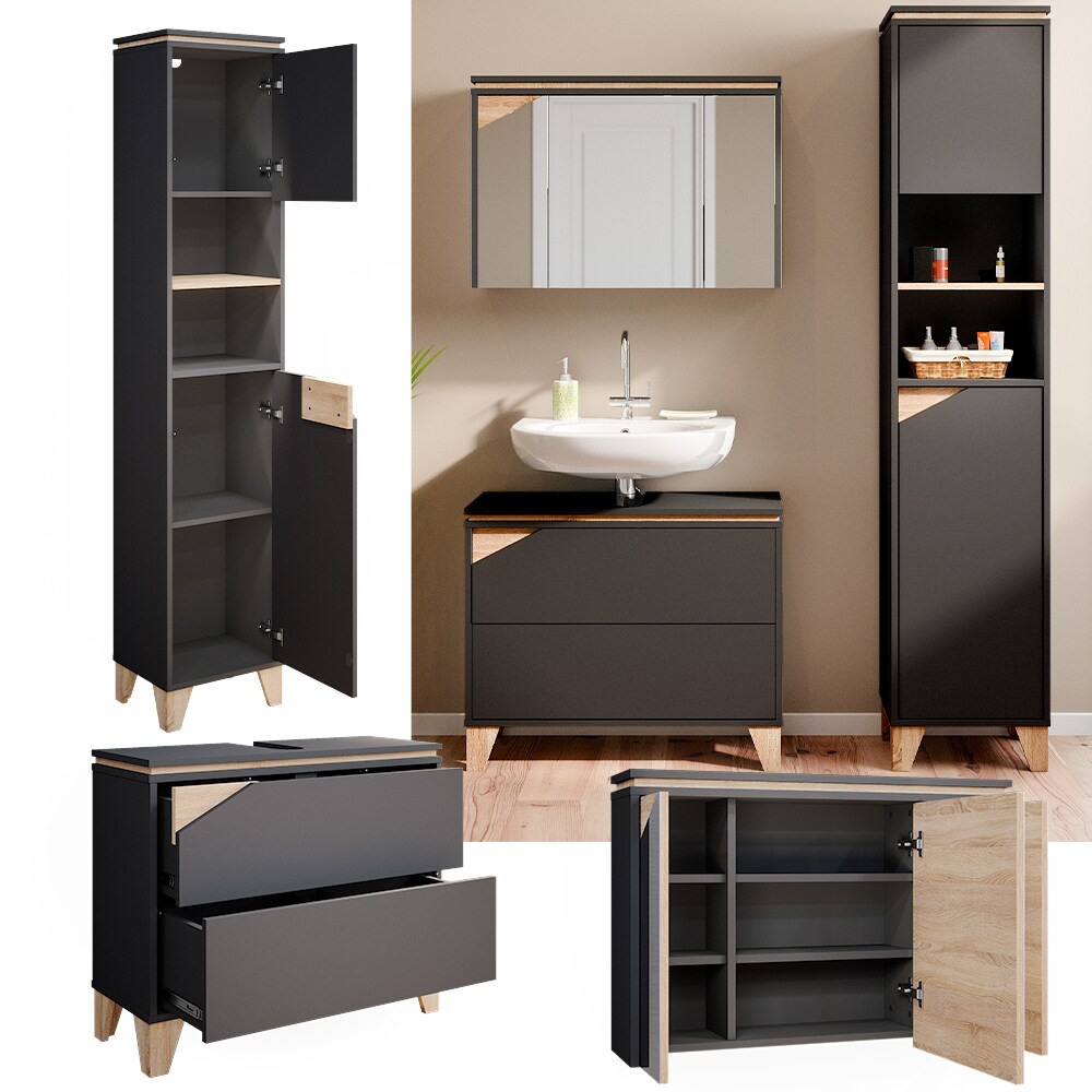 Vicco Badm&ouml;bel Set Badezimmerm&ouml;bel Luisa Spiegelschrank Unterschrank Hochschrank - Bild 1