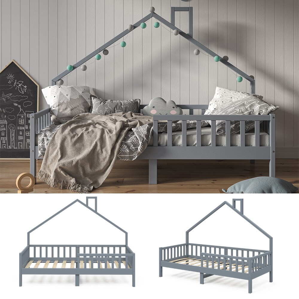VitaliSpa Hausbett Kinderbett Spielbett Noemi 90x200cm Anthrazit Rausfallschutz - Bild 1
