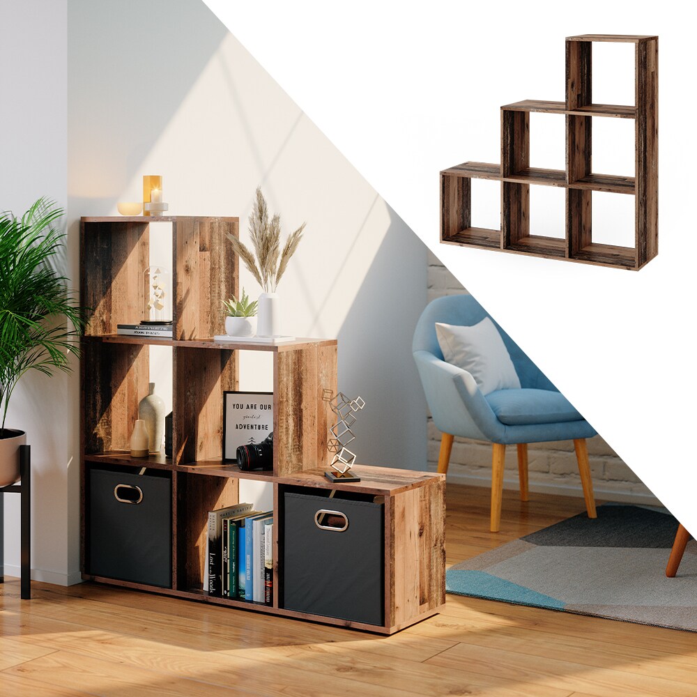 Vicco Treppenregal Raumteiler Stufenregal 6 Fächer Old Style – Bücherregal | 04251421977167