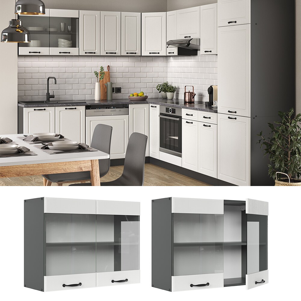 Vicco H&auml;ngeglasschrank 80 cm Anthrazit K&uuml;chenschrank H&auml;ngeschrank K&uuml;chenzeile R-Line - Bild 1