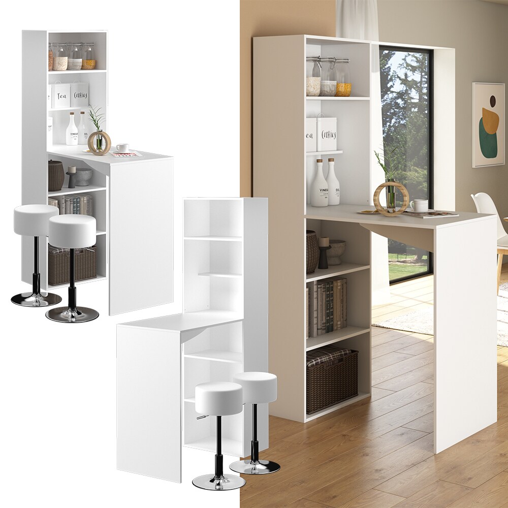 Vicco Bartisch Stehtisch K&uuml;chentisch Lukas wei&szlig; inkl. 2 Barhocker B&uuml;cherregal - Bild 1