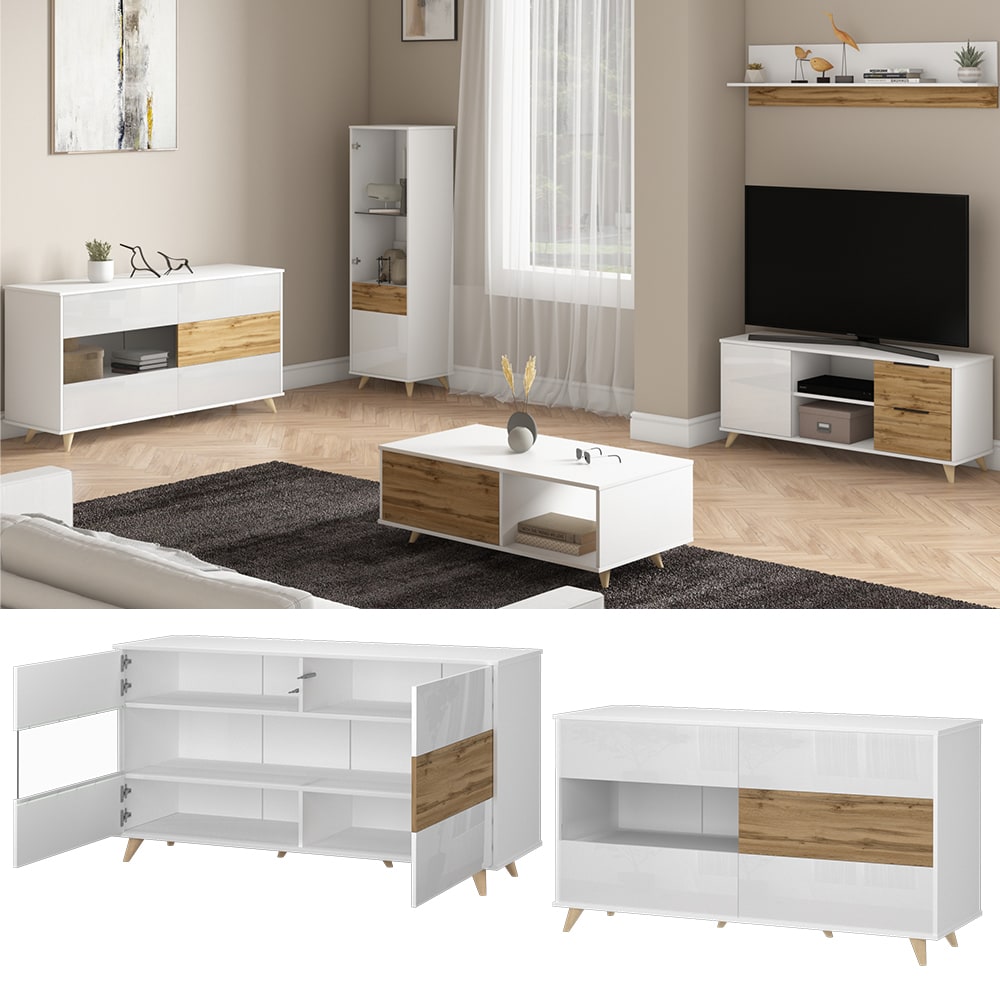 Vicco Sideboard Kommode Highborad Vida Wei&szlig;/Goldkraft Ablage T&uuml;ren Wohnwand - Bild 1