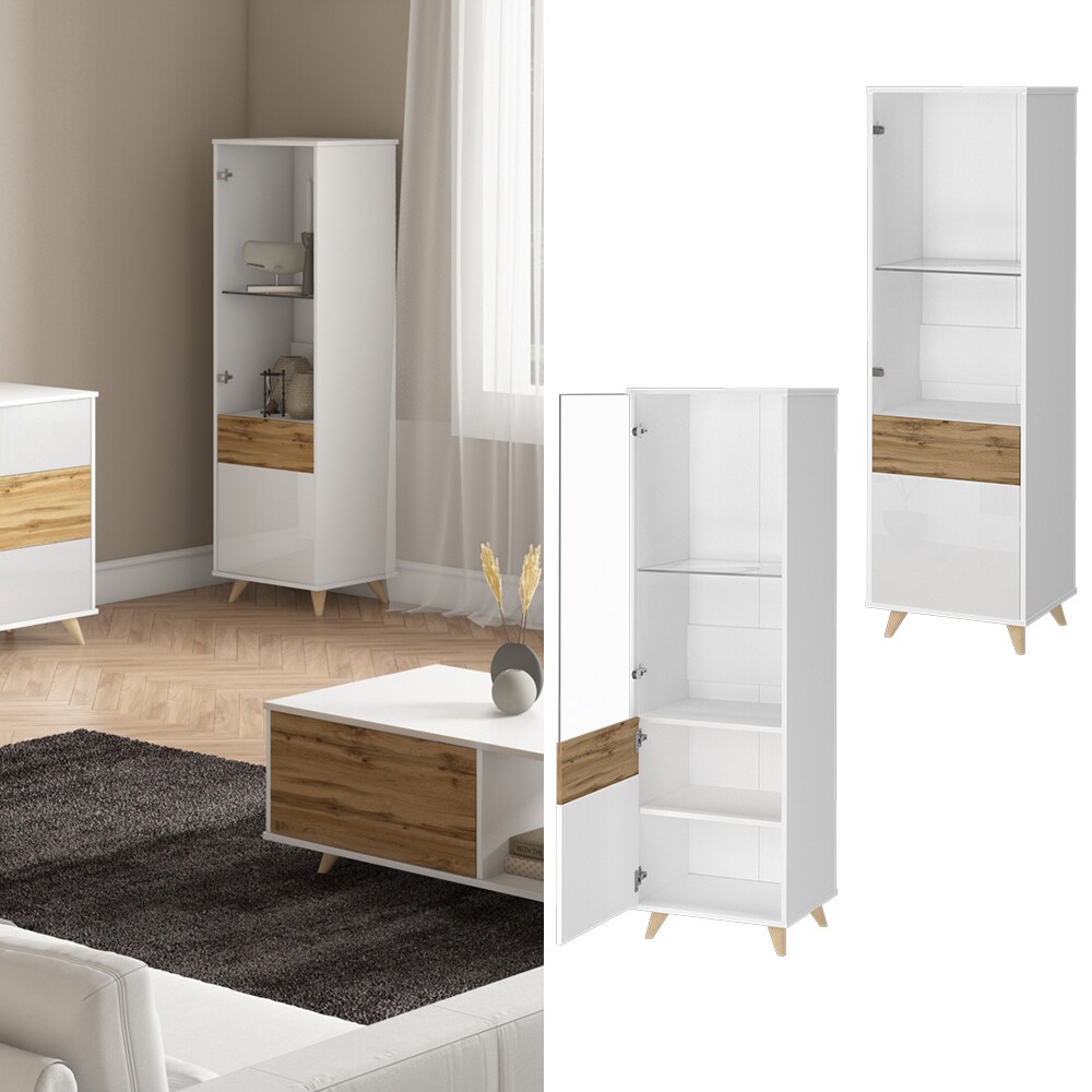 Vicco Vitrinenschrank Wohnschrank B&uuml;cherschrank Vida Wei&szlig;/Goldkraft Glast&uuml;r T&uuml;r - Bild 1