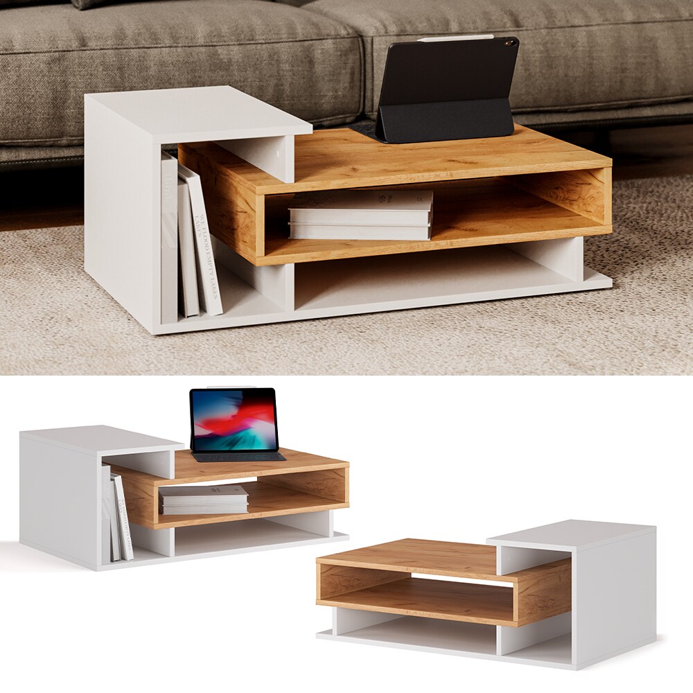 Vicco Couchtisch Sofatisch mit Ablagen Kaffeetisch Devon Goldkraft Wei&szlig; - Bild 1