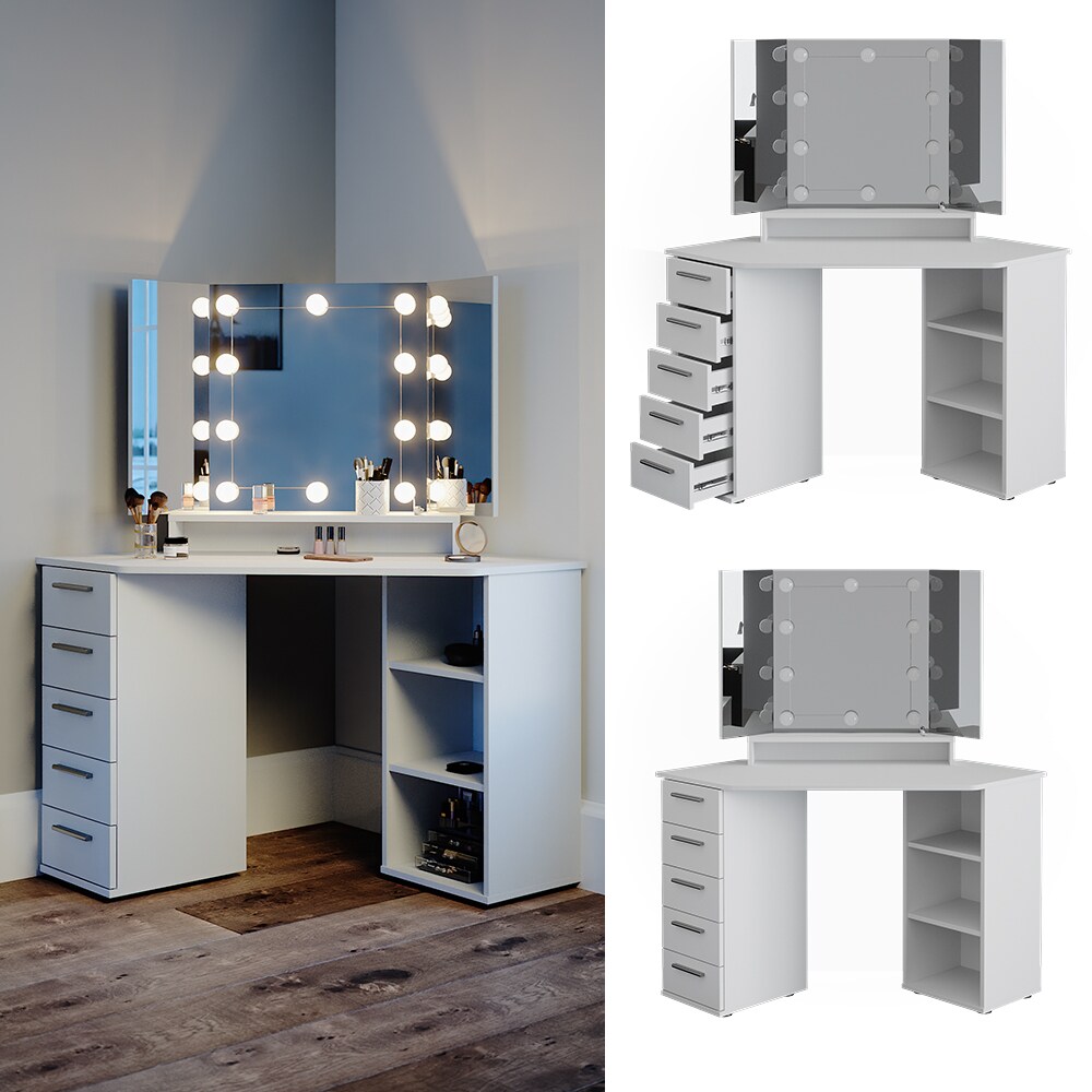 Vicco Eckschminktisch Frisiertisch Frisierkommode Sofia Wei&szlig; mit Spiegel mit LED - Bild 1