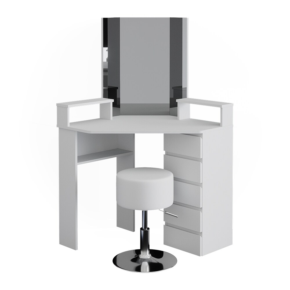 Vicco Eckschminktisch Frisiertisch Frisierkommode Tilda Wei&szlig; mit Spiegel Hocker - Bild 1
