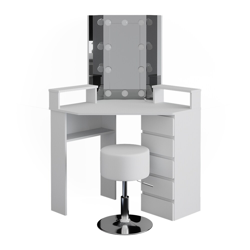 Vicco Eckschminktisch Frisiertisch Frisierkommode Tilda Wei&szlig; Spiegel LED Hocker - Bild 1