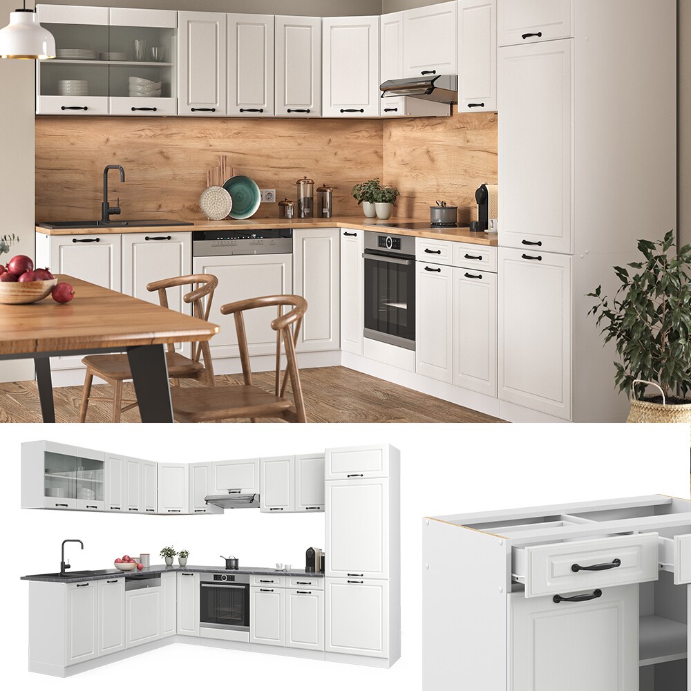 Vicco Küchenzeile Küchenblock Einbauküche R-Line Ecke 287x227 cm Landhaus Weiß