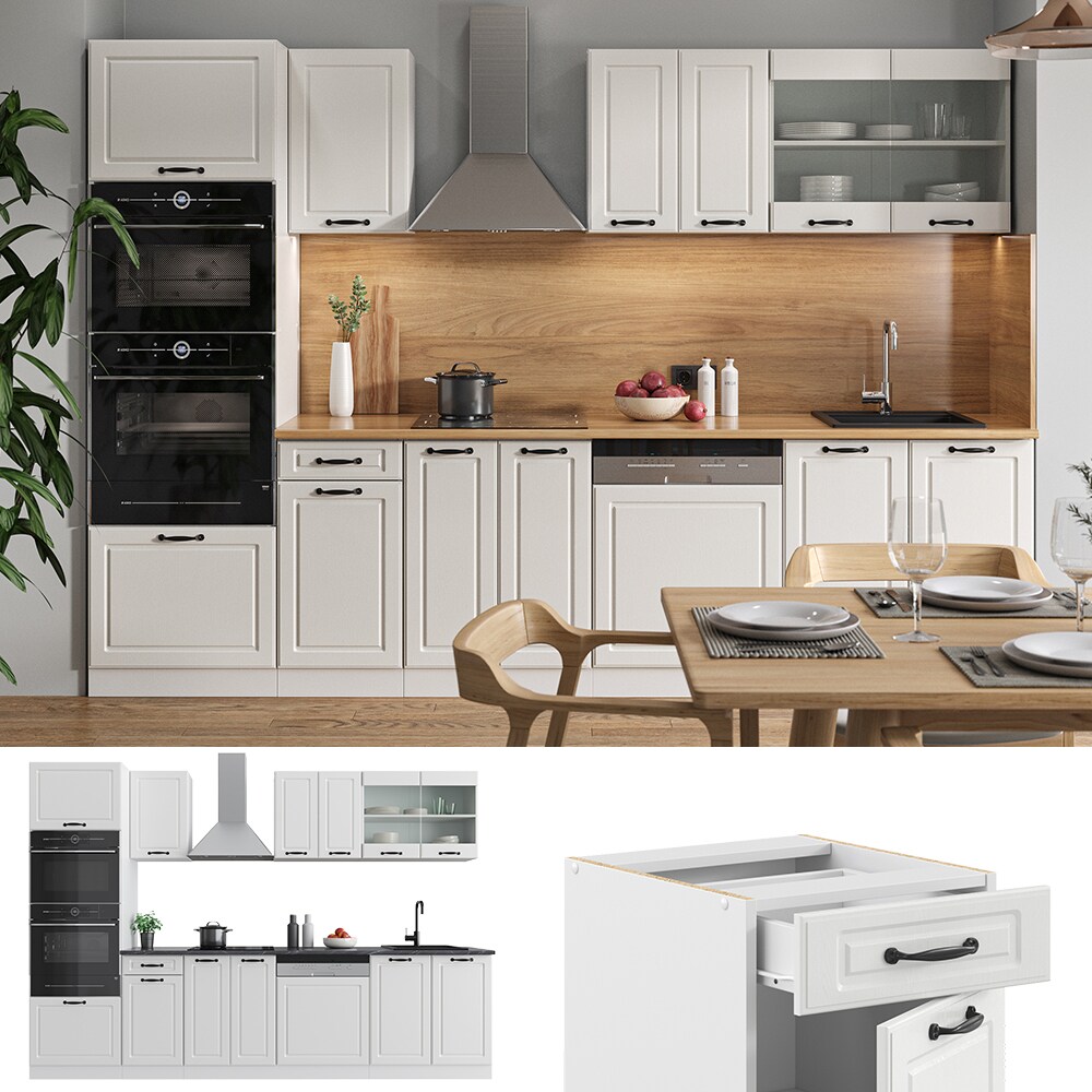 Vicco Küchenzeile Küchenblock Einbauküche R-Line 300 cm Landhaus Weiß MUS