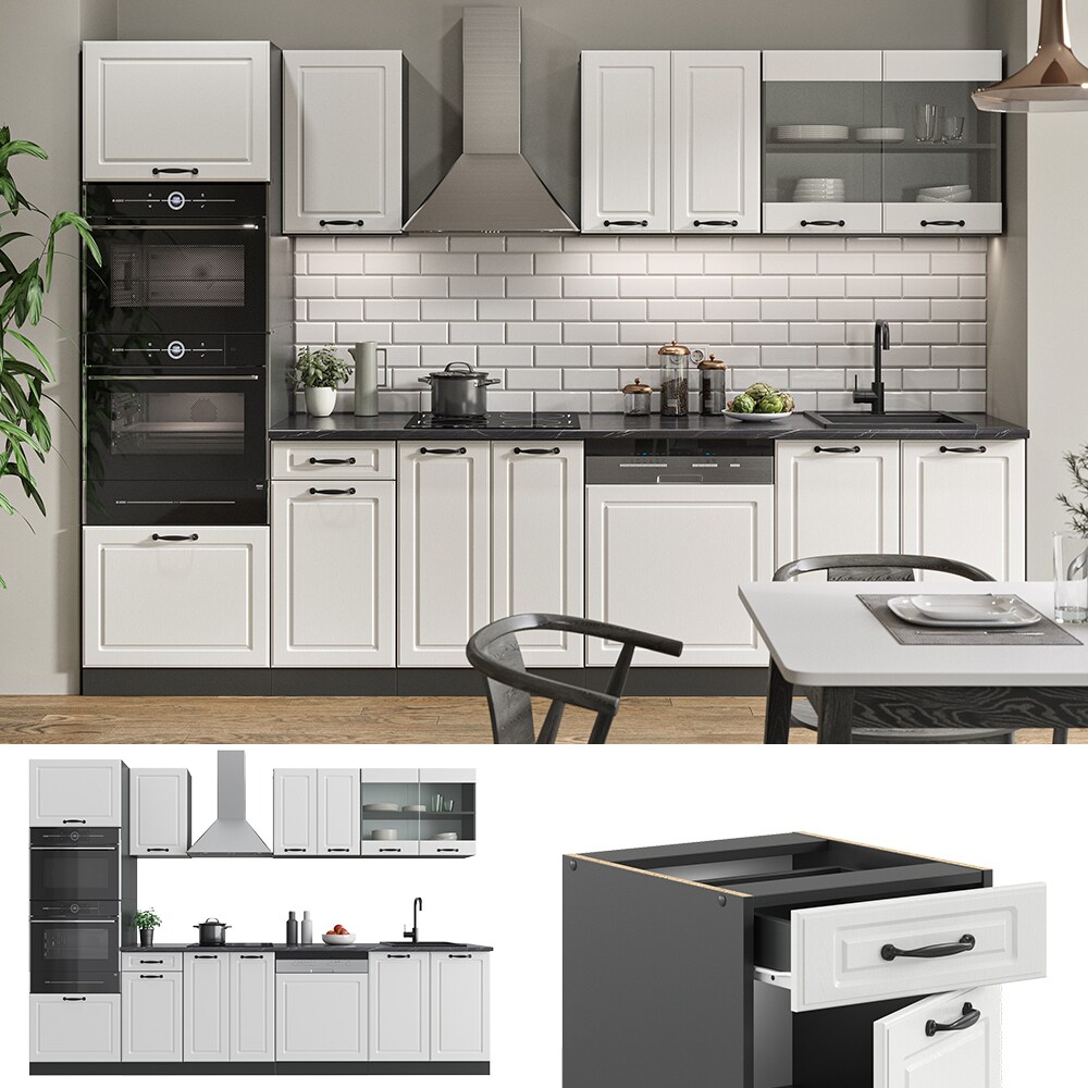 Vicco Küchenzeile Küchenblock Einbauküche R-Line 300 cm Landhaus Anthrazit MUS