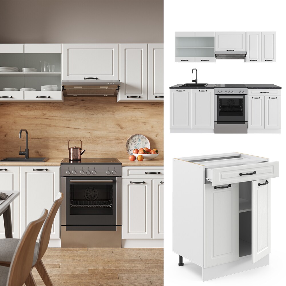 Vicco Küchenzeile Küchenblock Einbauküche R-Line 200 cm Landhaus Weiß