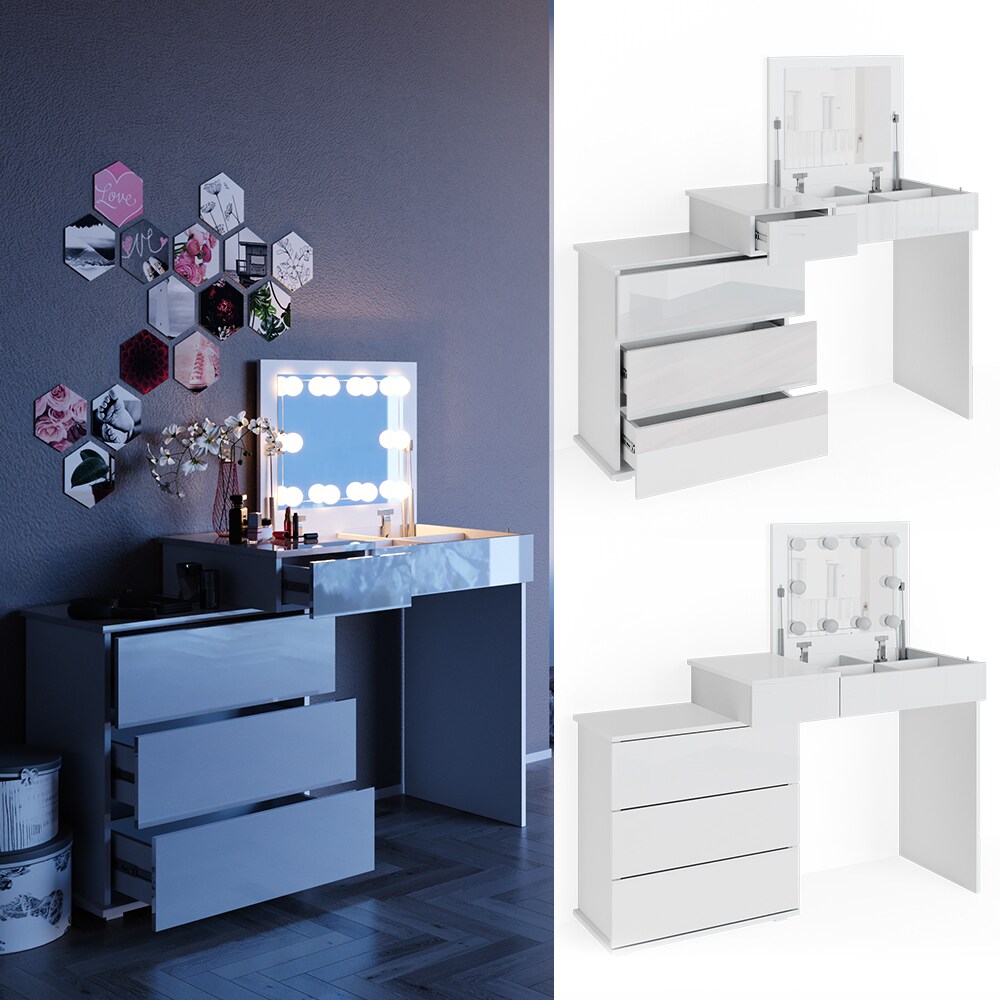 Vicco Schminktisch Frisiertisch Frisierkommode Lotos Wei&szlig; mit LED Beleuchtung - Bild 1