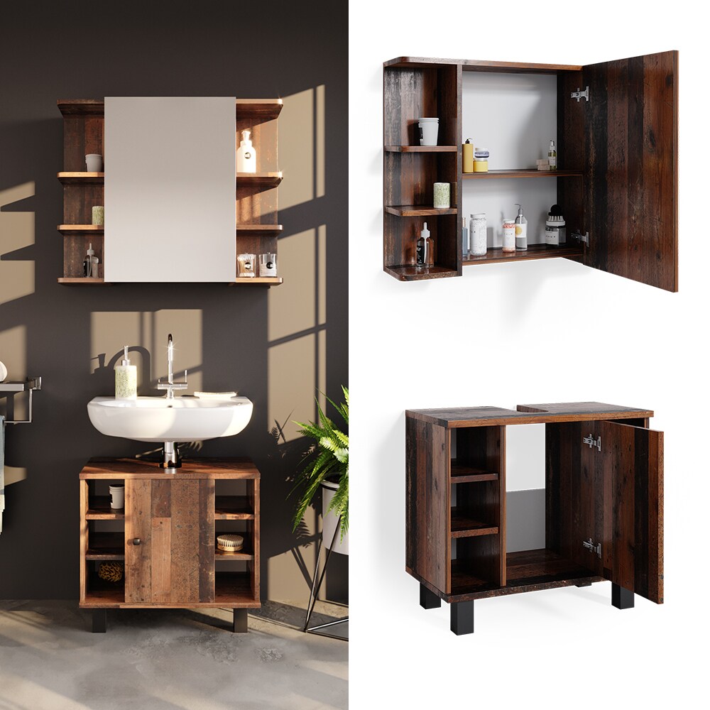 Vicco Badmöbelset Waschtischunterschrank Spiegelschrank Fynn Old Style