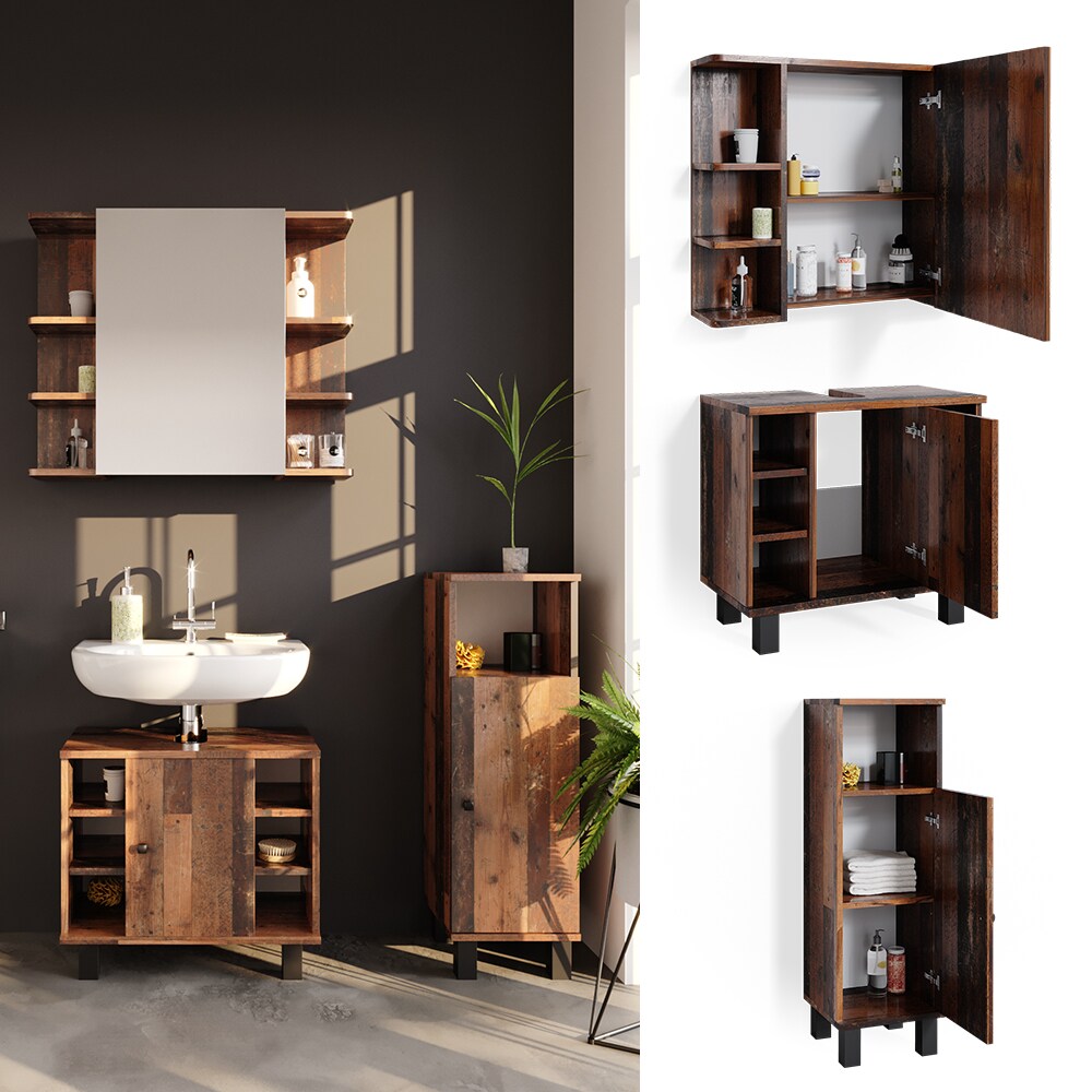 Vicco Badm&ouml;belset Waschtischunterschrank Spiegelschrank Midischrank Fynn - Bild 1