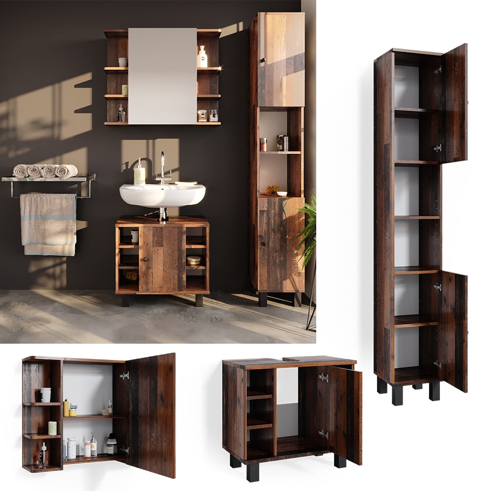 Vicco Badm&ouml;belset Waschtischunterschrank Spiegelschrank Hochschrank Fynn - Bild 1