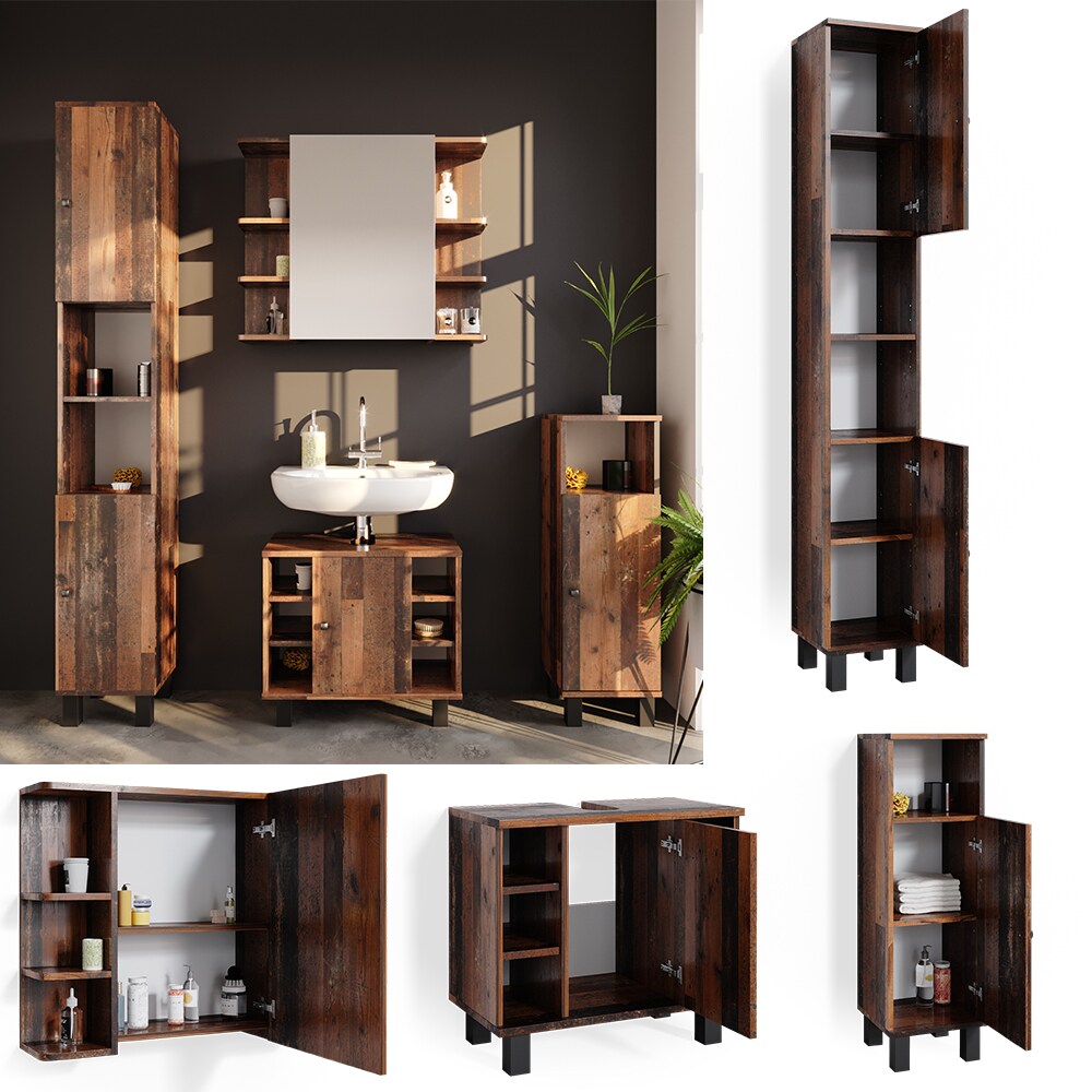 Vicco Badm&ouml;belset Waschtischunter Spiegelschrank Hochschrank Midischrank Fynn - Bild 1