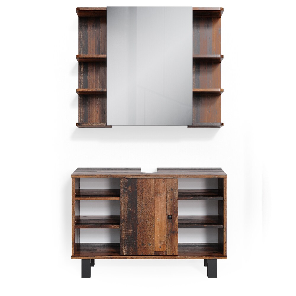 Vicco Badmöbelset Waschtischunterschrank 80 cm Spiegelschrank Fynn Old Style | 04251421977280