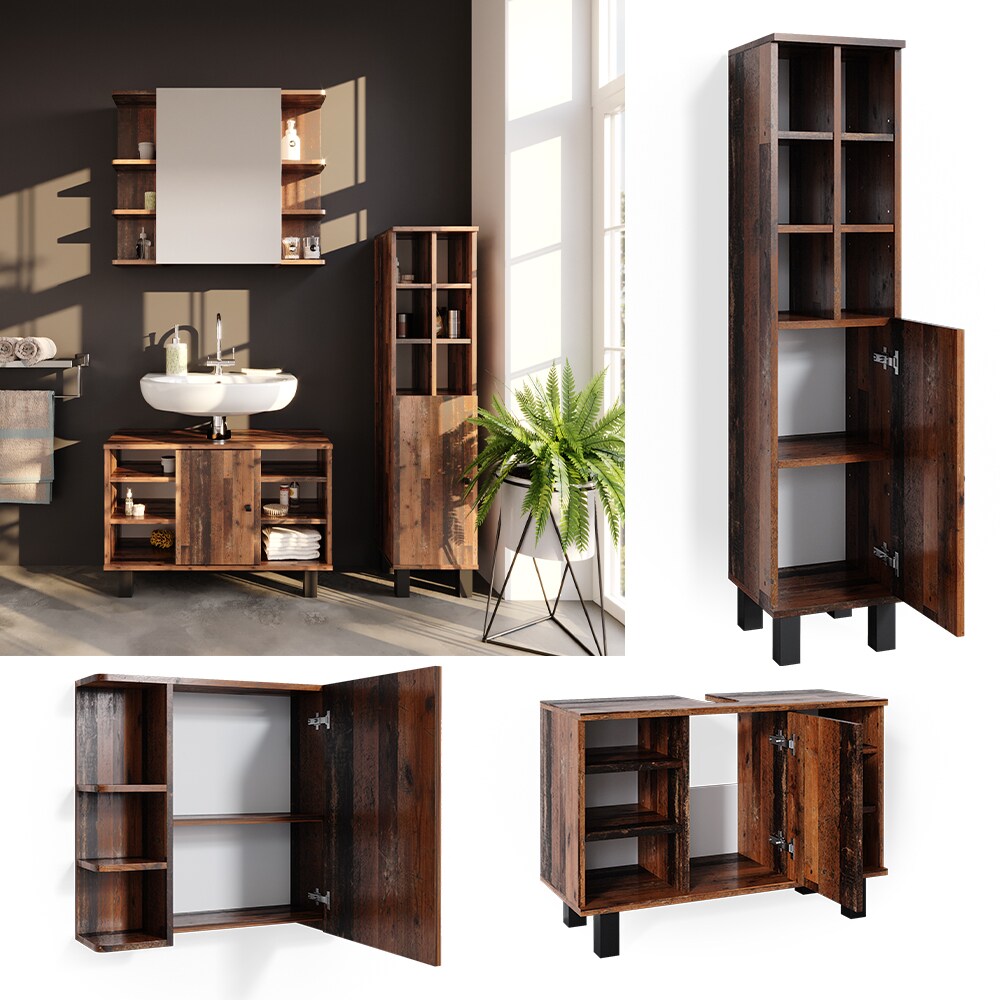 Vicco Badm&ouml;belset Waschtischunter 80cm Spiegelschrank Midischrank gro&szlig;e T&uuml;r Fynn - Bild 1