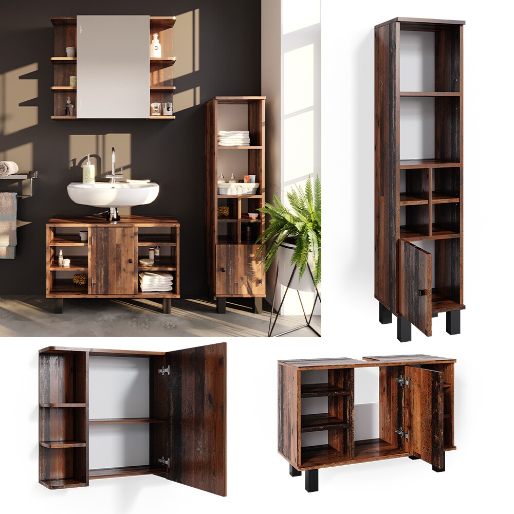 Vicco Badm&ouml;belset Waschtischunter 80cm Spiegelschrank Midischrank kl. T&uuml;r Fynn - Bild 1