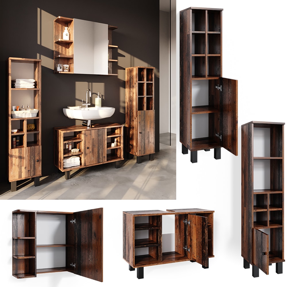 Vicco Badm&ouml;belset Waschtischunter 80 cm Spiegelschrank Midischrank mit T&uuml;r Fynn - Bild 1