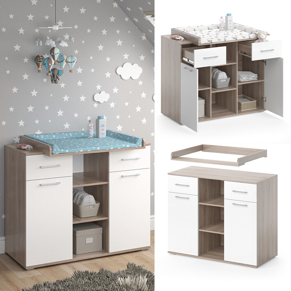 Vicco Wickelkommode Wickeltisch Wickelregal Leonie mit Wickelaufsatz Sonoma/Weiß